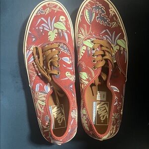Vans Red and Green Leaf Print Sneakers